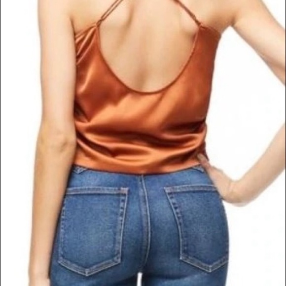 Good American The Ruched Satin Cami tank top satin in Copper size 2 (Medium) - Picture 2 of 8